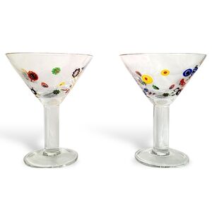 Vintage Handblown Millefiori Martini Glasses (Pair) – Italian Style Art Glass